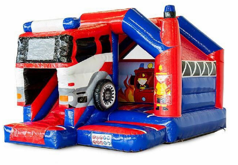 Hüpfburg "Feuerwehr" - mit integrierter Rutsche (Miete)