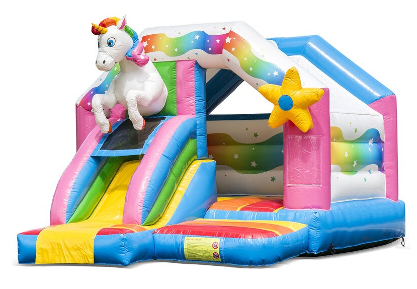 Hüpfburg "Einhorn" - mit integrierter Rutsche (Miete)